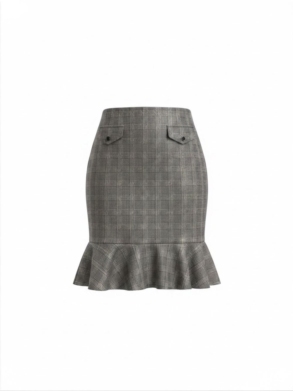 NYCC New York Clothing Co. Plaid Ruffle-Peplum Hem Pencil Skirt in Gray M